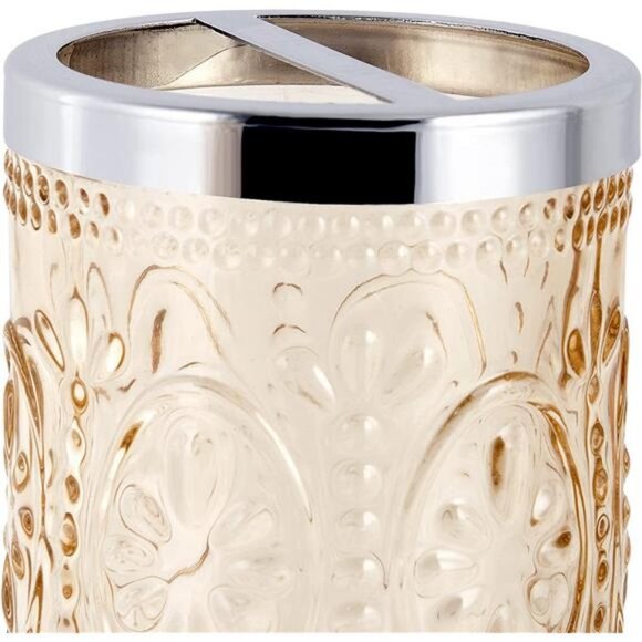 3-Piece Floral Hedge Tinted Glass Bathroom Accessory Set Blush Pink - Picture 7 of 7